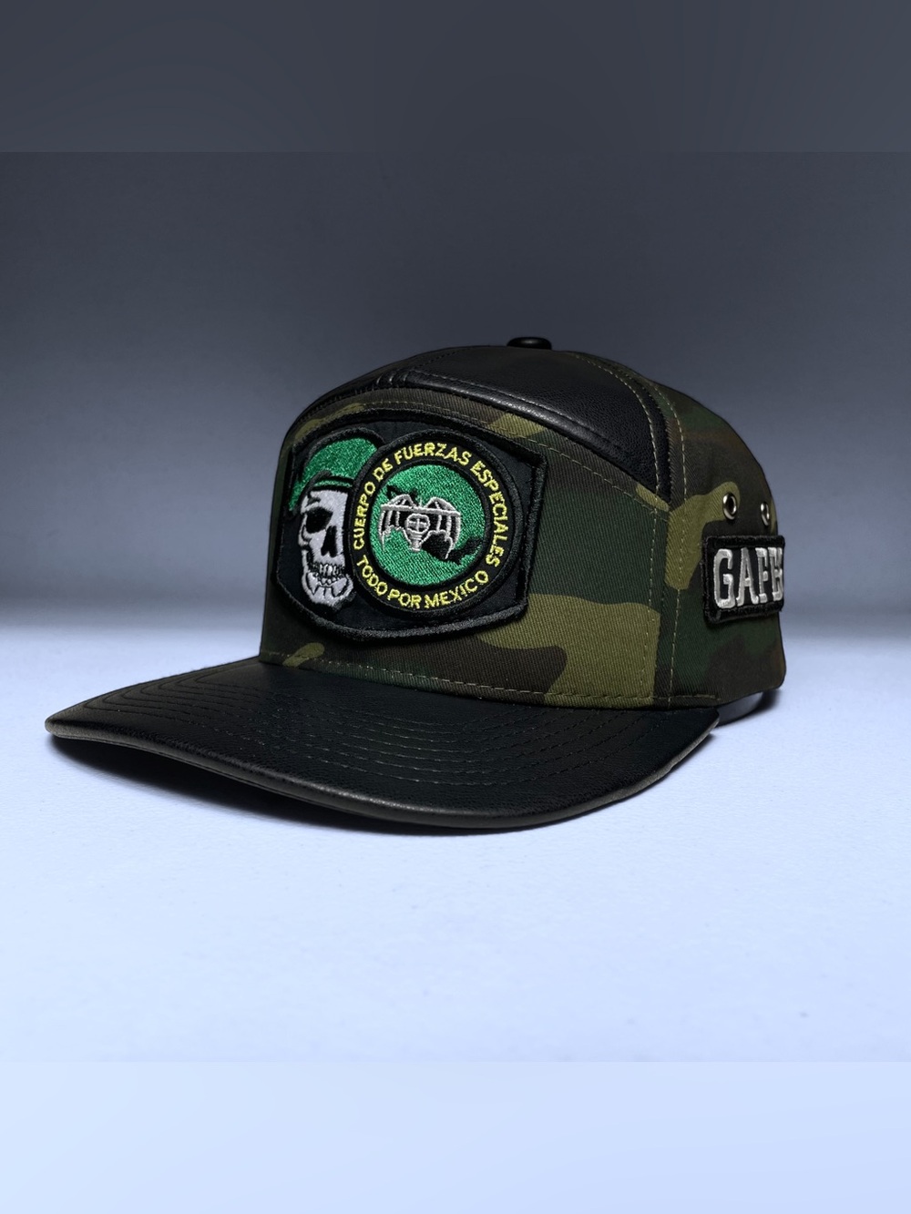 GAFES Mexico Fuerzas Especiales Camo Snapback Hat with PU Leather Brim